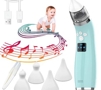 Baby Nasal Aspirator, Holnkme Electric Nose Suction with 4 Silicone Nose Tips for Infants with 3 Levels of Suction&Music Soothing Function Rechargeable Portable for Newborns and Toddlers