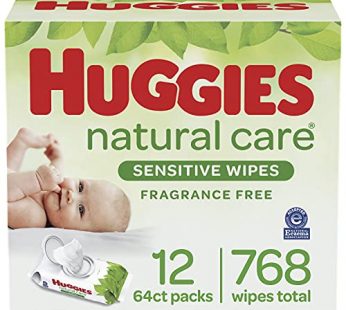 Baby Wipes, Huggies Natural Care Sensitive Baby Diaper Wipes, Unscented, Hypoallergenic, 12 Flip-Top Packs (768 Wipes Total)