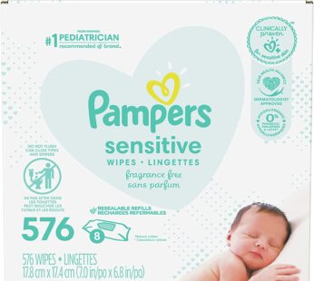 Baby Wipes, Pampers Sensitive Water Based Baby Diaper Wipes, Hypoallergenic and Unscented, 8 Refill Packs (Tub Not Included), 72 each, Pack of 8 (Packaging May Vary)