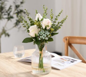 COZZI CODI Artificial Roses Fake Flowers Plants, Silk Flower Arrangements Artificial Flowers for Decoration, Artificial Flower Bouquet Suitable for Home Office Dining Table Decor(White)