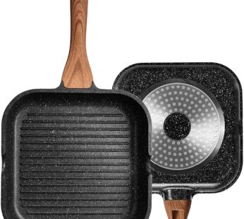 ESLITE LIFE 9.5 Inch Nonstick Grill Pan for Stove Tops Induction Square Skillet Steak Bacon Pan with Granite Coating