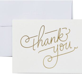 Hallmark Wedding, Baby Shower, Bridal Shower Thank You Cards (Gold Foil Script, 100 Thank You Notes and Envelopes)