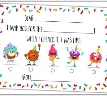 Kids Fill in the Blank Thank You Cards – 25 Cards Including Envelopes – Fun Gender Neutral Thank You Notes For Boys or Girls