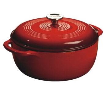 Lodge Enameled Cast Iron Dutch Oven With Stainless Steel Knob and Loop Handles, 6 Quart, Red