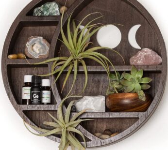 Onyx Haus Crescent Moon Shelf for Crystals Stone, Essential Oil, Small Plant and Art – Wall, Room, and Gothic Witchy Decor – Moon Phase Rustic Boho Shelfs – Wooden Hanging Floating Shelves – Black
