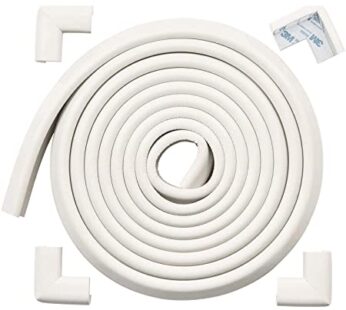 Roving Cove Baby Proofing Corner Guards Edge Protectors (15ft Edge + 4 Corners), Fireplace and Table Bumper, Heavy-Duty, Soft NBR Rubber Foam, 3M Pre-Taped Corners, Oyster White