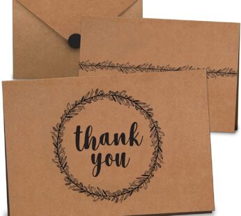 Thank You Cards Bulk Set of 100 – Includes Thank You Notes, Blank Cards with Envelopes & Stickers – Perfect for Business, Wedding, Graduation, Bridal & Baby Shower, Funeral – Floral Kraft Paper Design