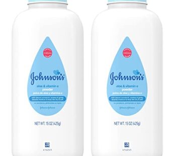 Johnson’s Baby Powder, Naturally Derived Cornstarch with Aloe & Vitamin E for Delicate Skin, Hypoallergenic and Free of Parabens, Phthalates, and Dyes for Gentle Baby Skin Care, 15 oz (Pack of 2)